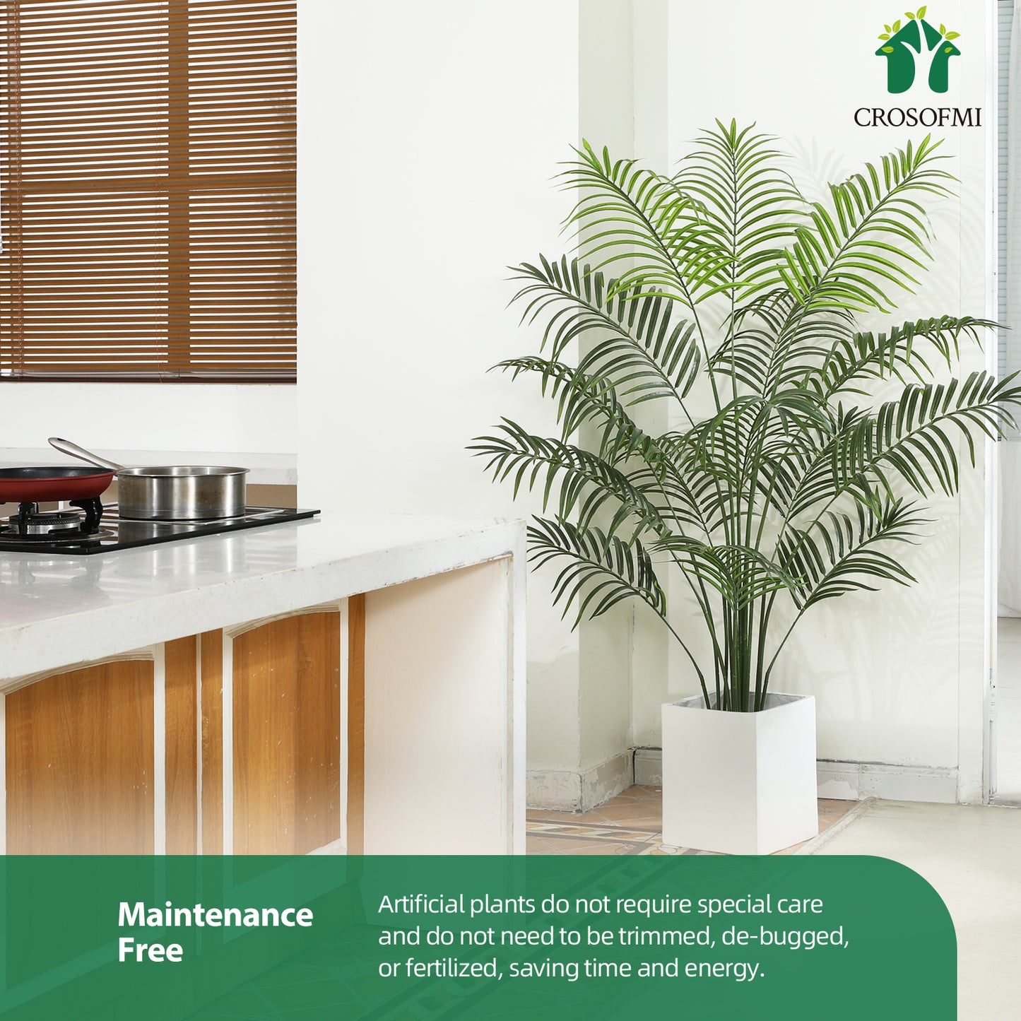 CROSOFMI Artificial Areca Palm Plant 5.5 Feet Fake Palm Tree with 15 Leaves Faux Yellow Palm in Pot for Indoor Outdoor House Home Office Modern Decoration Perfect Housewarming Gift