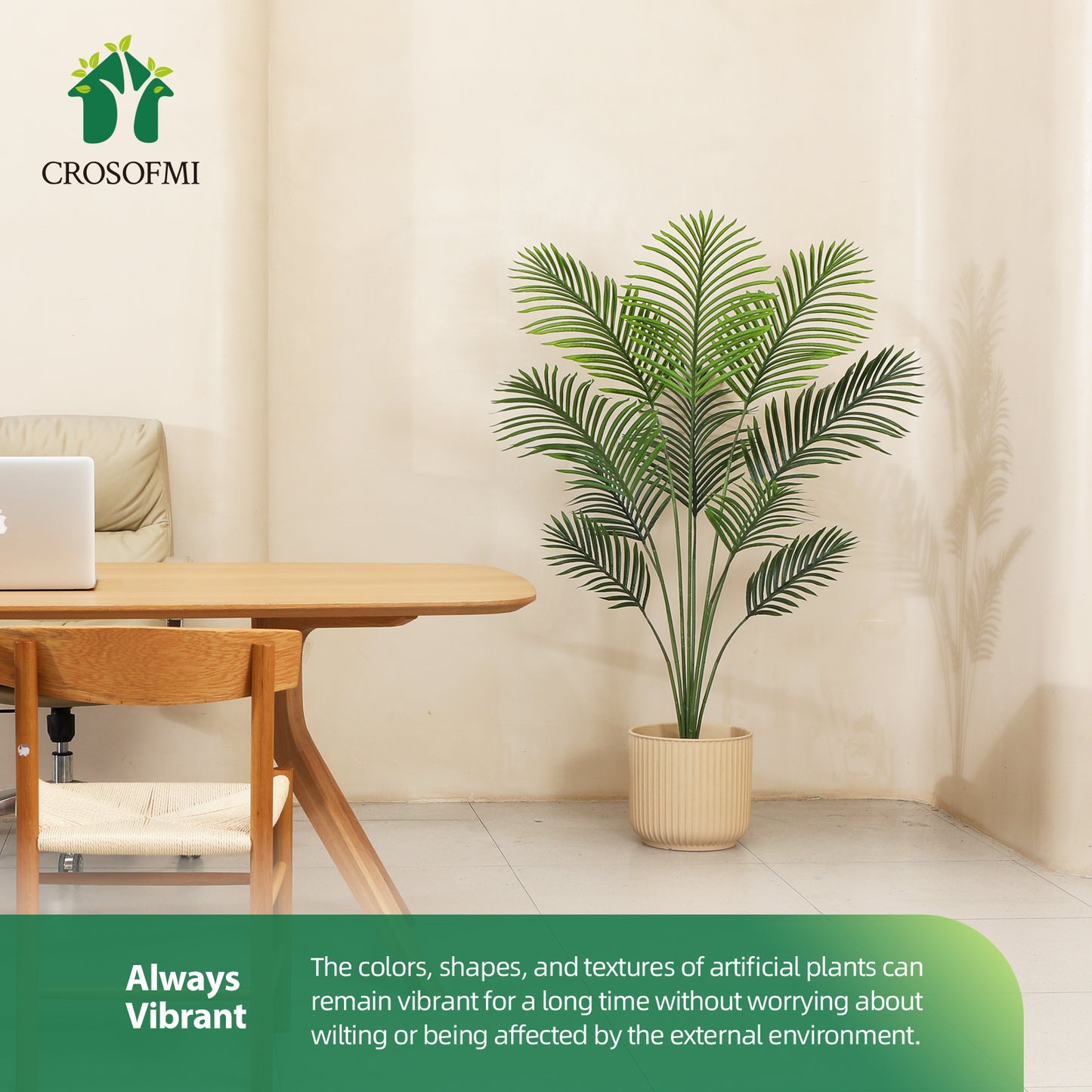 CROSOFMI Artificial Areca Palm Tree 4.5Feet Fake Tropical Palm Plant,Perfect Faux Dypsis Lutescens Plants in Pot for Indoor Outdoor Home Office Garden Modern Decoration Housewarming Gift