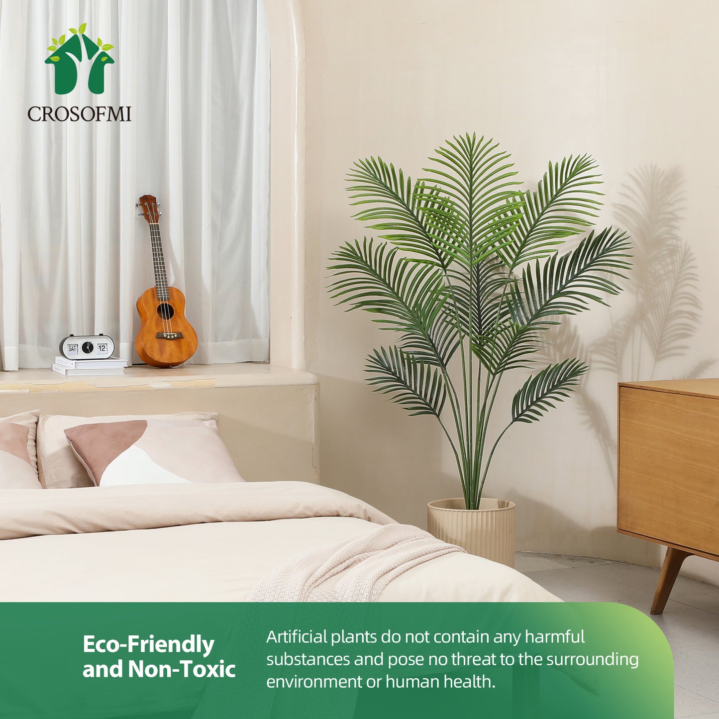 CROSOFMI Artificial Areca Palm Tree 4.5Feet Fake Tropical Palm Plant,Perfect Faux Dypsis Lutescens Plants in Pot for Indoor Outdoor Home Office Garden Modern Decoration Housewarming Gift