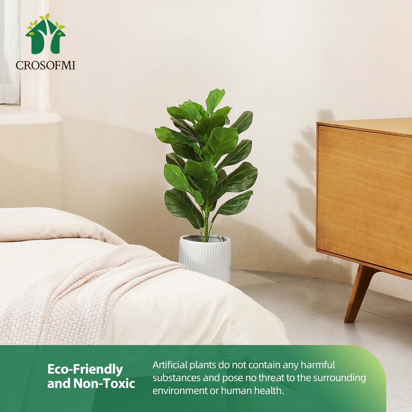 CROSOFMI 30" Artificial Fiddle Leaf Fig Tree/Fake Ficus Lyrata Plant with 21 Leaves Faux Plants in Pot for Indoor House Home Office Modern Decoration Perfect Housewarming Gift