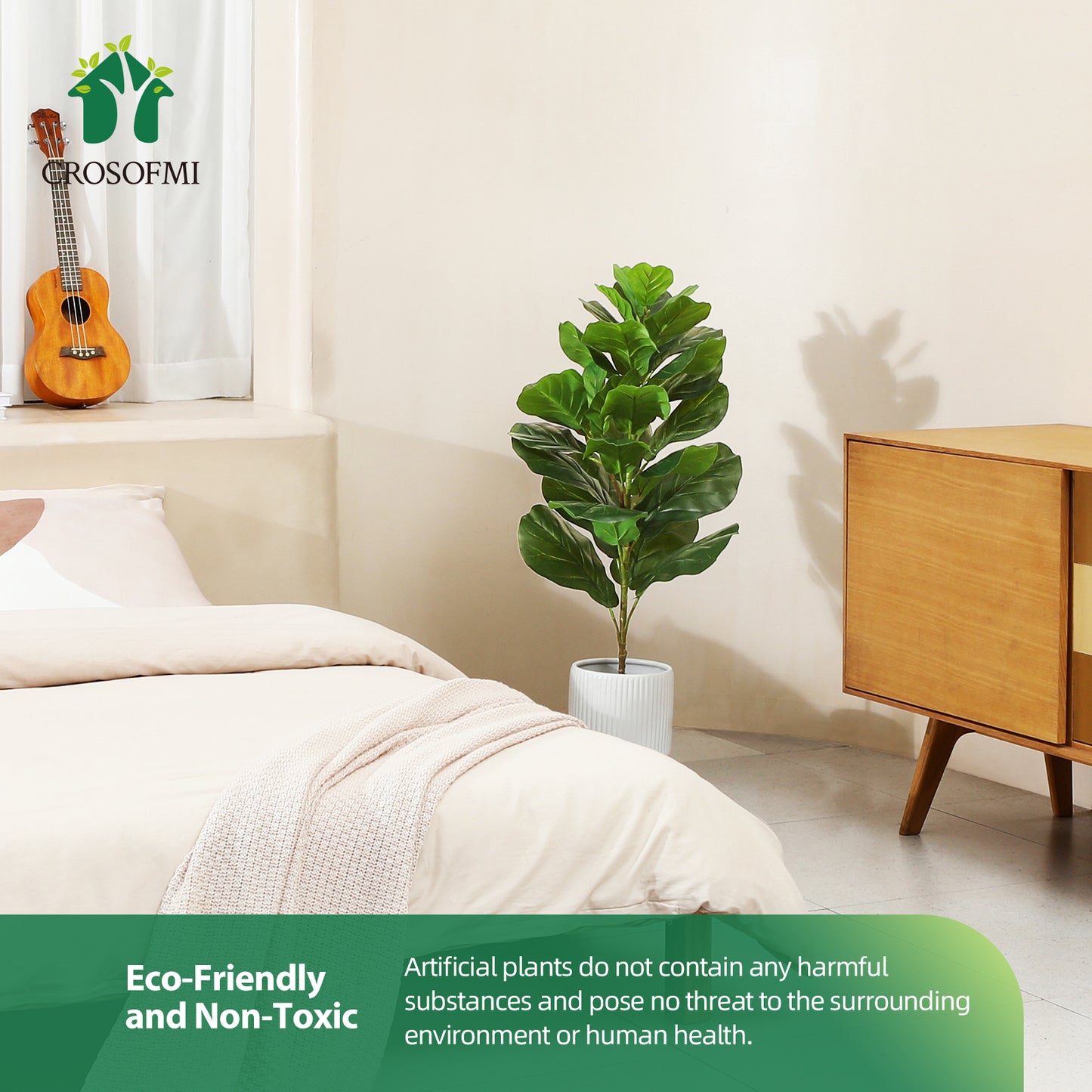 CROSOFMI Artificial Mini Fiddle Leaf Fig Tree 37 Inch Fake Ficus Lyrata Plant with 32 Leaves Faux Plants in Pot for Indoor House Home Office Modern Decoration Perfect Housewarming Gift