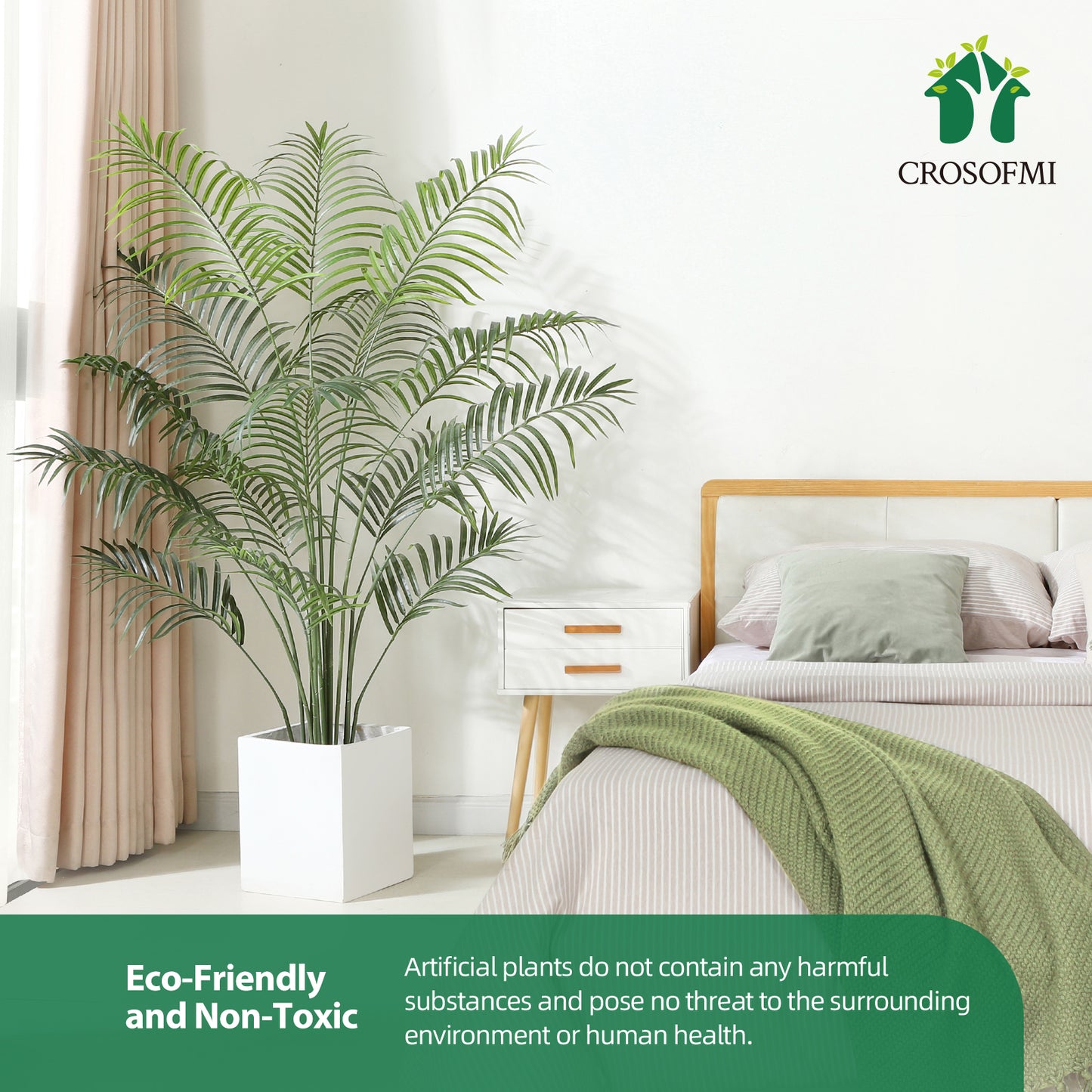 CROSOFMI Artificial Areca Palm Plant 5.5 Feet Fake Palm Tree with 15 Leaves Faux Yellow Palm in Pot for Indoor Outdoor House Home Office Modern Decoration Perfect Housewarming Gift