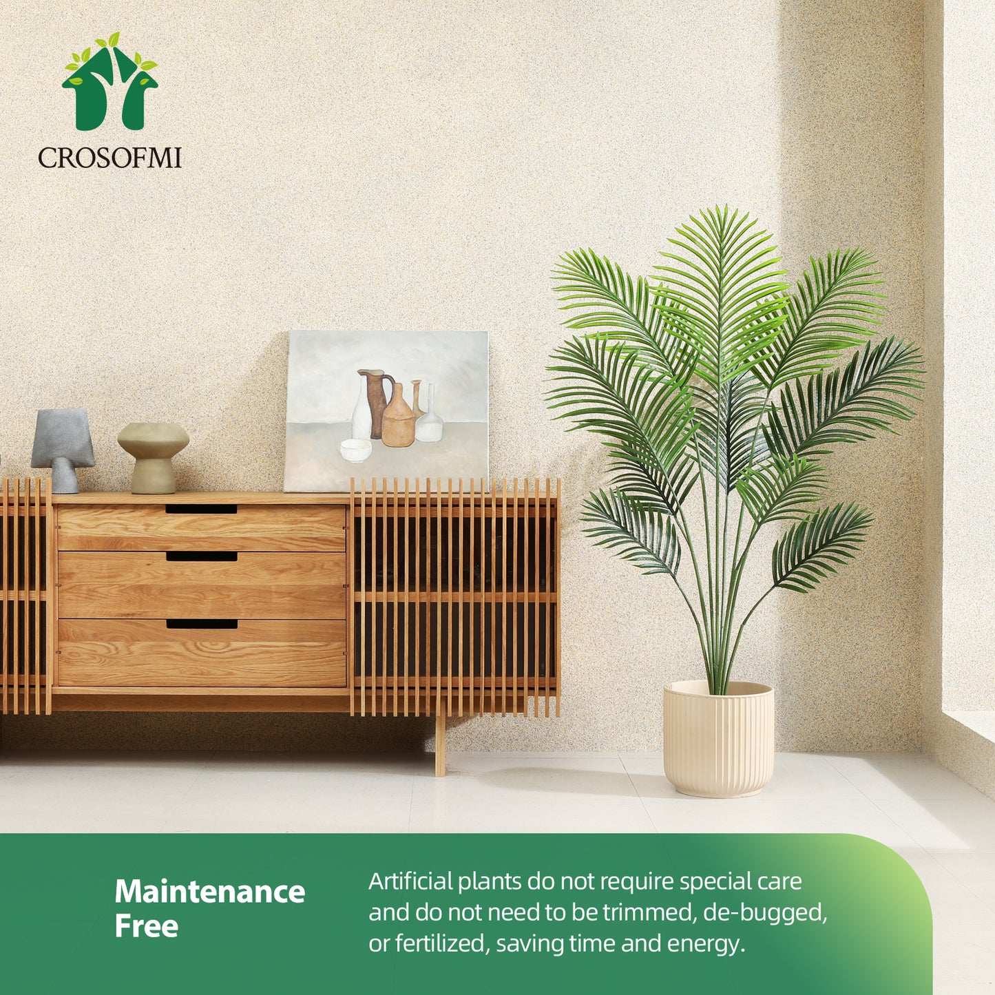 CROSOFMI Artificial Areca Palm Tree 4.5Feet Fake Tropical Palm Plant,Perfect Faux Dypsis Lutescens Plants in Pot for Indoor Outdoor Home Office Garden Modern Decoration Housewarming Gift