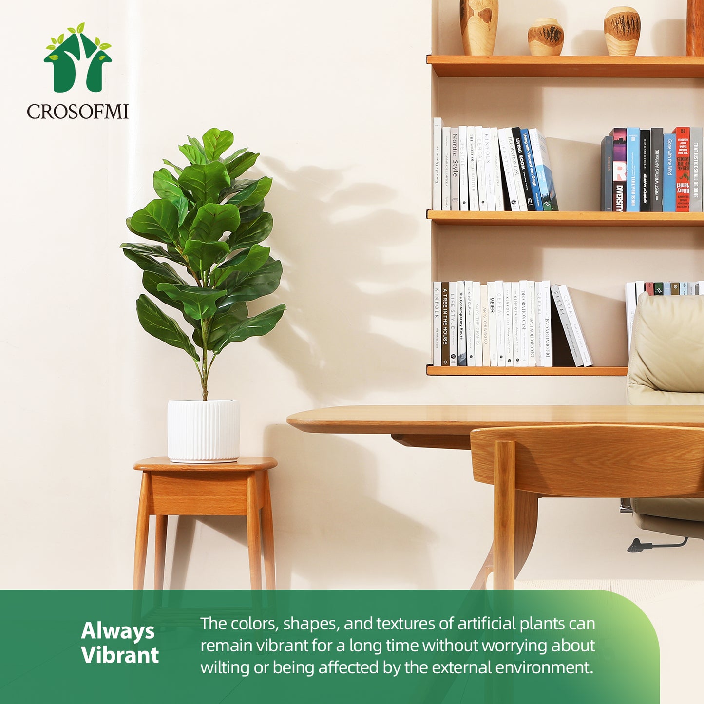 CROSOFMI Artificial Mini Fiddle Leaf Fig Tree 37 Inch Fake Ficus Lyrata Plant with 32 Leaves Faux Plants in Pot for Indoor House Home Office Modern Decoration Perfect Housewarming Gift