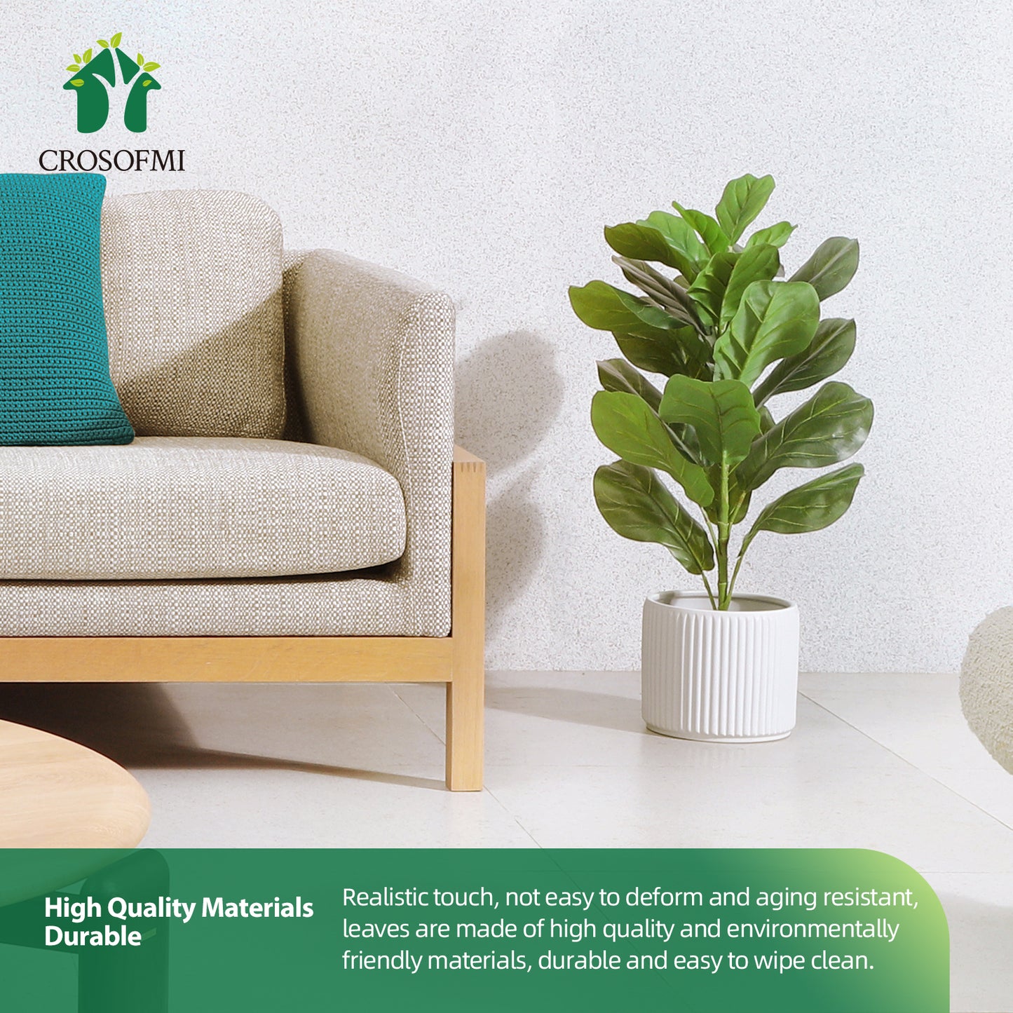 CROSOFMI 30" Artificial Fiddle Leaf Fig Tree/Fake Ficus Lyrata Plant with 21 Leaves Faux Plants in Pot for Indoor House Home Office Modern Decoration Perfect Housewarming Gift