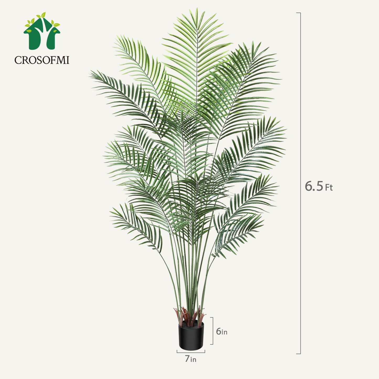 CROSOFMI Artificial Areca Palm Plant 6.5 Feet Fake Tropical Palm Tree, Perfect Faux Dypsis Lutescens Plants in Pot for Indoor Outdoor House Home Office Garden Modern Decoration Housewarming Gift-2Pack