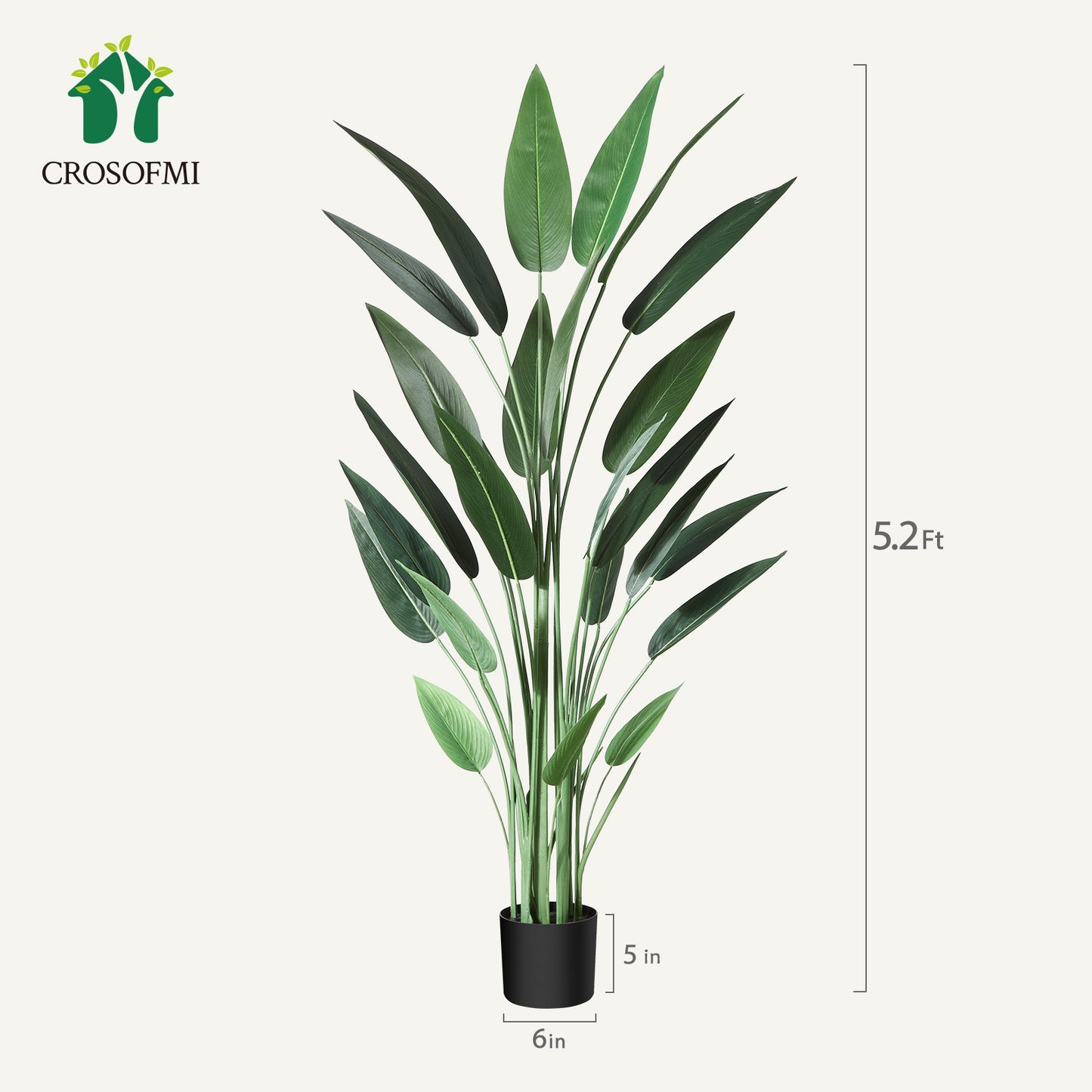 CROSOFMI Artificial Canna Lily Tree 5.2 Feet Fake Tropical Palm Tree with 25 Trunks,Perfect Large Faux Silk Plants in Pot for Indoor Outdoor Home Office Garden Modern Decoration Housewarming Gift,2pcs