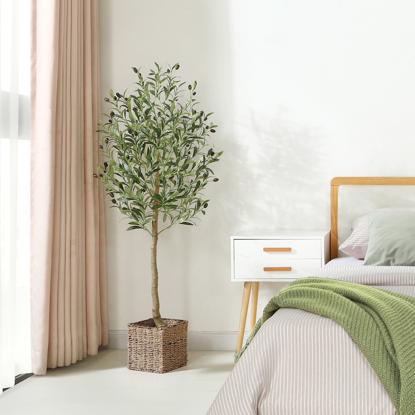 CROSOFMI Artificial Olive Tree, 6FT Fake Olive Plant in Pot, Tall Faux Plant,Potted Faux Topiary Silk Tree for Indoor Entryway Decor Outdoor Home Office Gift