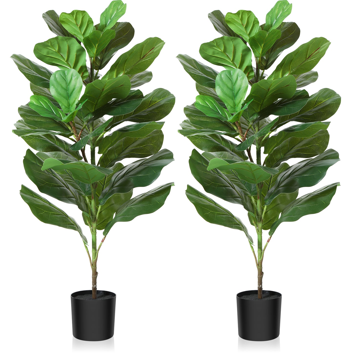 CROSOFMI Artificial Mini Fiddle Leaf Fig Tree 37 Inch Fake Ficus Lyrata Plant with 32 Leaves Faux Plants in Pot for Indoor House Home Office Modern Decoration Perfect Housewarming Gift,2pcs