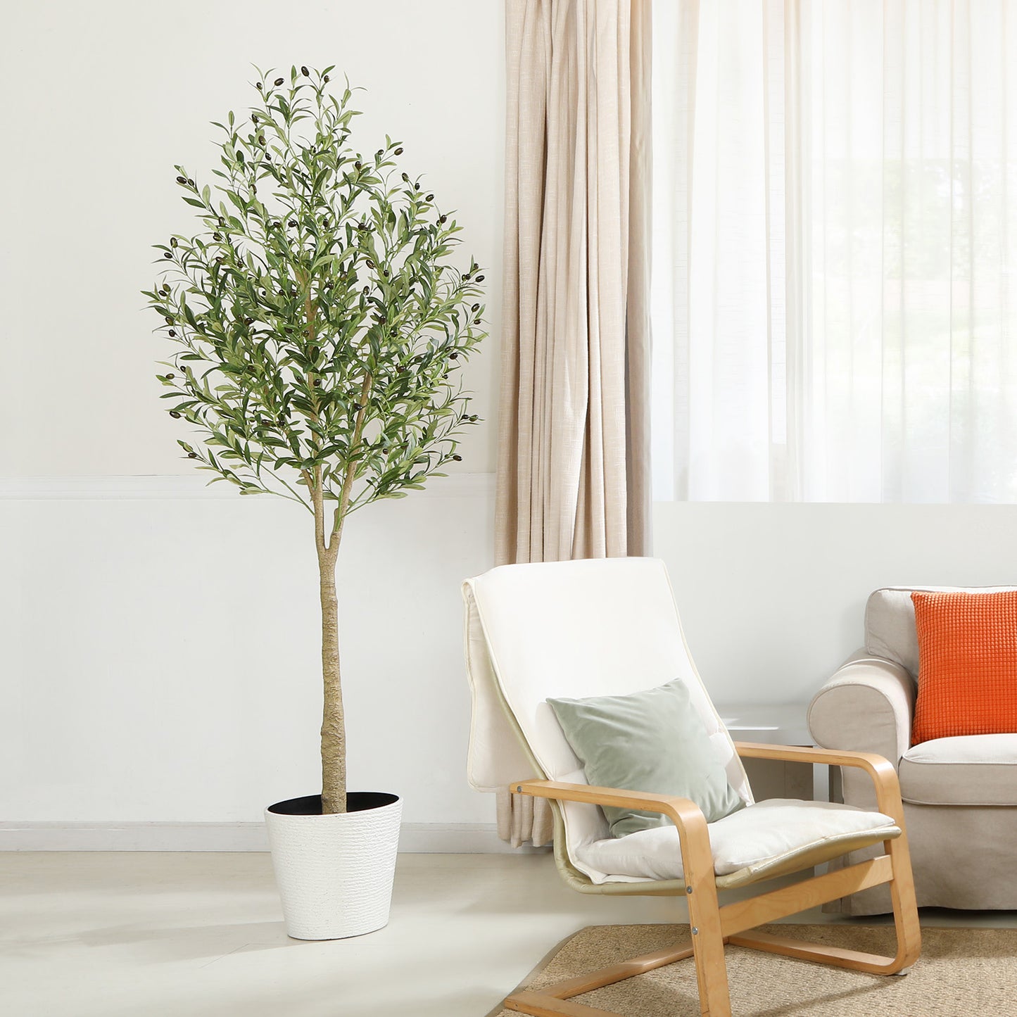 CROSOFMI Artificial Olive Tree Plant 83"(7Ft) Fake Topiary Silk Tree, Perfect Faux Plants in Pot for Indoor Outdoor House Home Office Garden Modern Decoration Housewarming Gift,2Pack