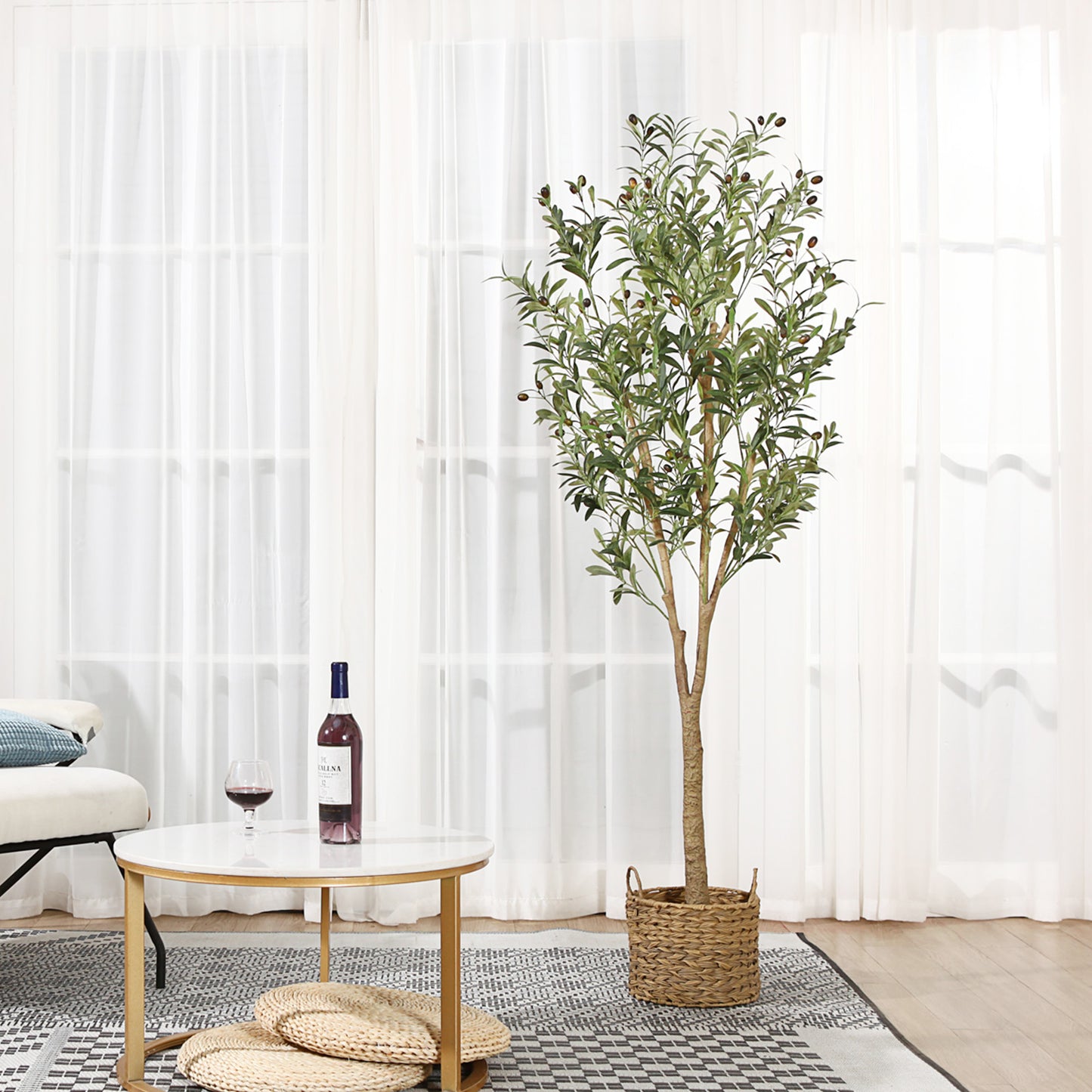 CROSOFMI Artificial Olive Tree, 6FT Fake Olive Plant in Pot, Tall Faux Plant,Potted Faux Topiary Silk Tree for Indoor Entryway Decor Outdoor Home Office Gift