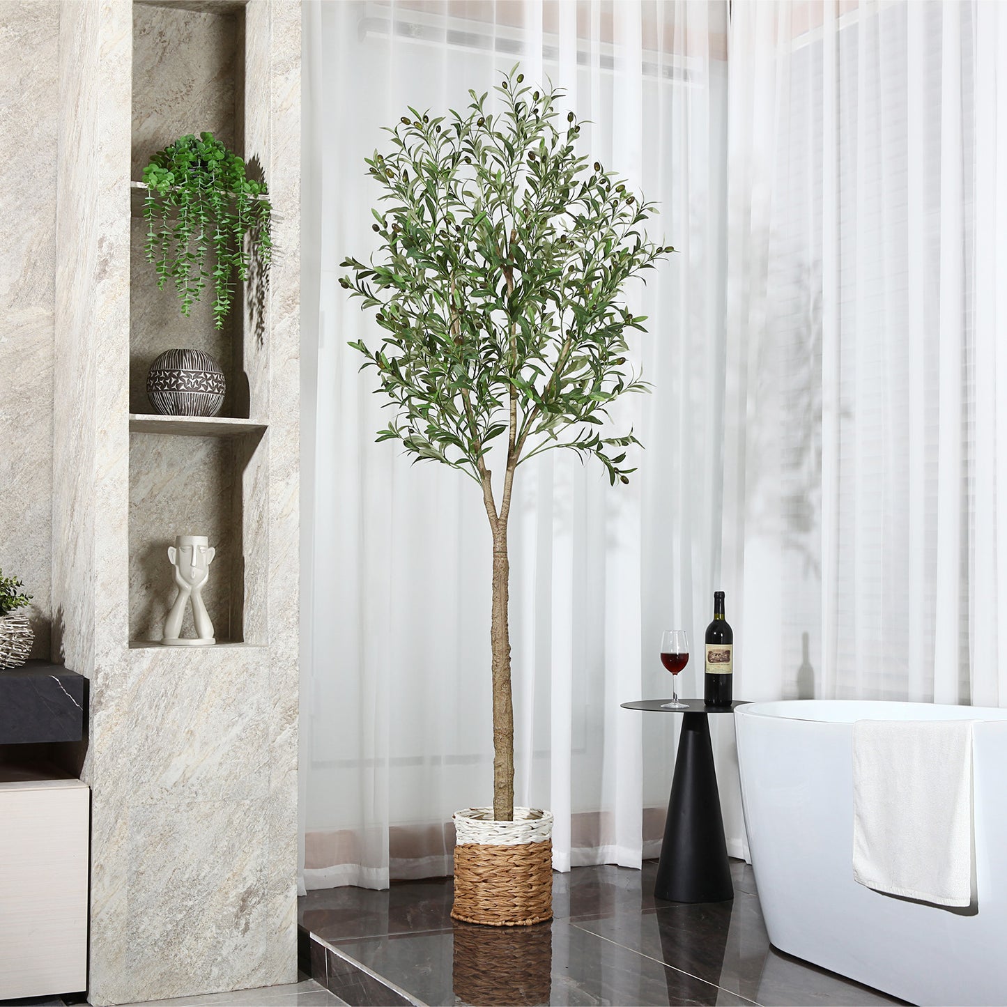 CROSOFMI Artificial Olive Tree Plant 83"(7Ft) Fake Topiary Silk Tree, Perfect Faux Plants in Pot for Indoor Outdoor House Home Office Garden Modern Decoration Housewarming Gift,1Pack