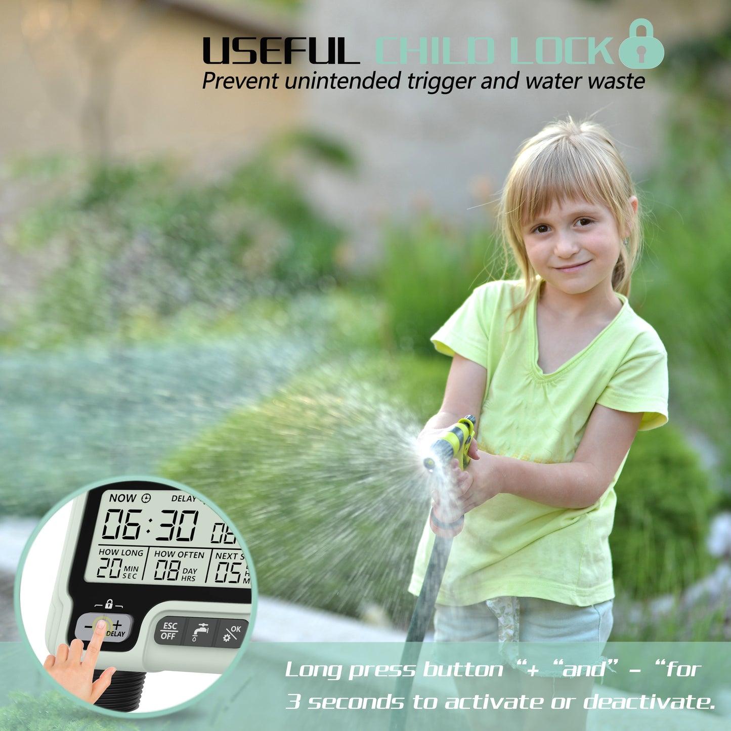 CROSOFMI Sprinkler Timer,Water Timer Digital Programmable Garden Lawn Hose Faucet Timer Irrigation System Controller/Child Lock Mode/Auto&Manual Mode/Rain Delay/IPX5 Blue