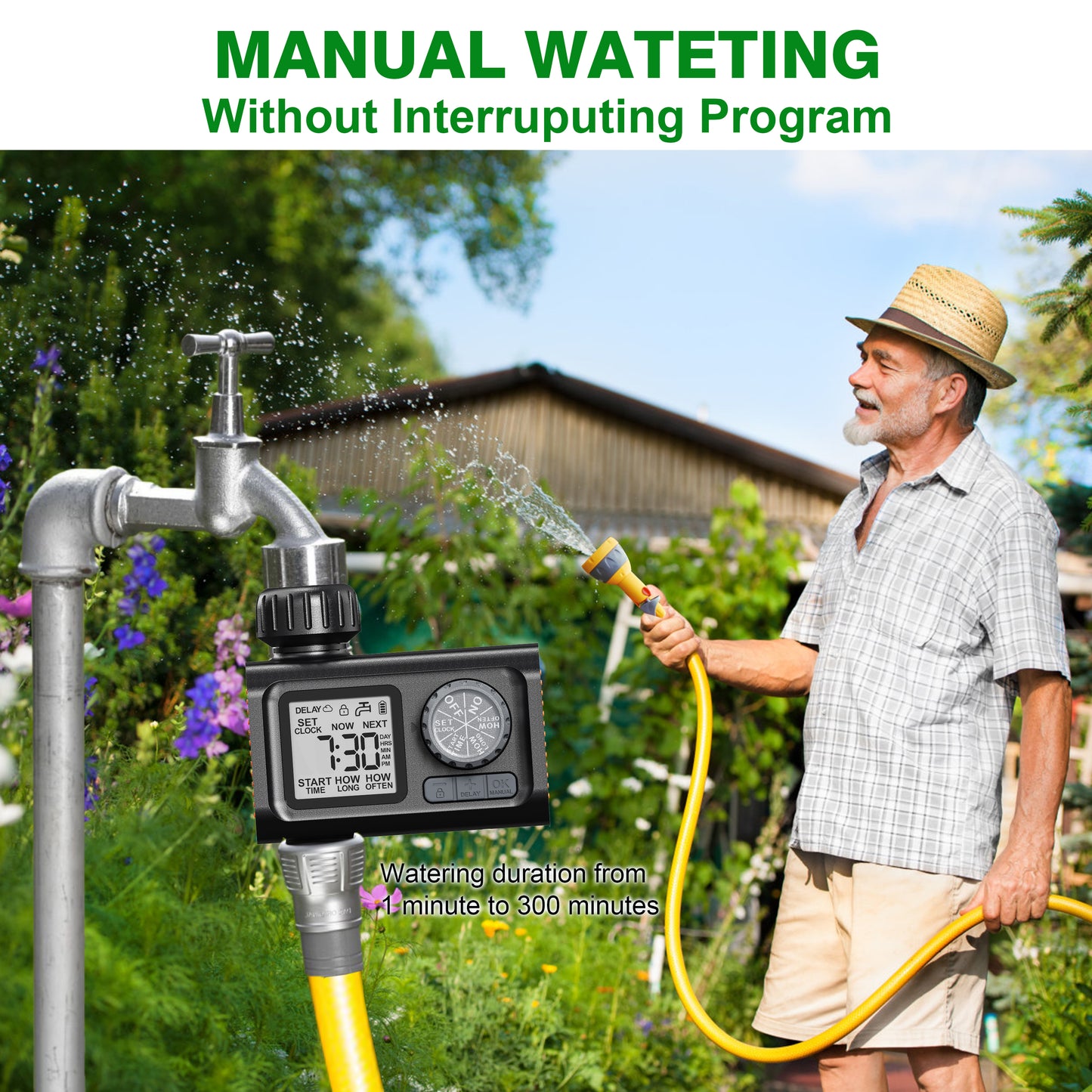 CROSOFMI Sprinkler Timer, Programmable Water Timer Digital Programmable Garden Lawn Hose Faucet Timer Irrigation System Controller with Child Lock Mode, Auto/Manual Mode, Rain Delay, IPX5 Waterproof