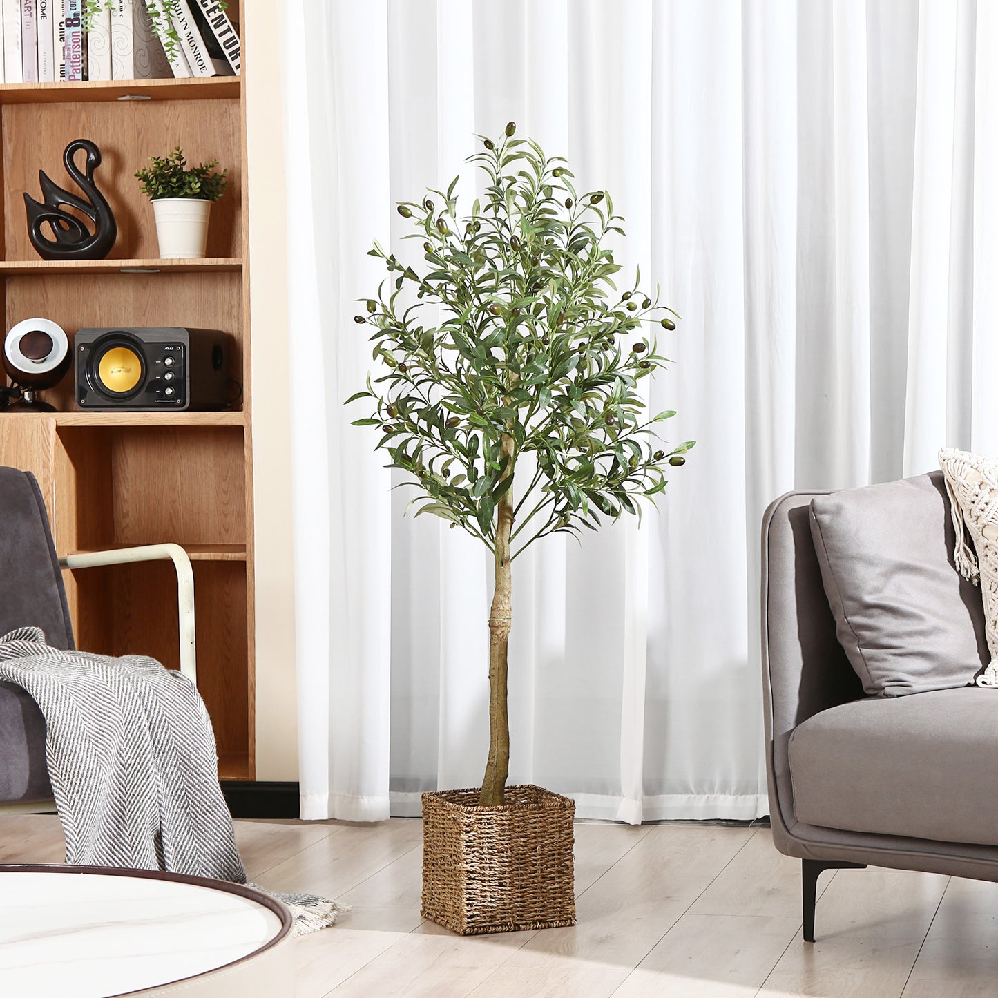 CROSOFMI Artificial Olive Tree Plant 5 Feet Fake Topiary Silk Tree, Perfect Faux Plants in Pot for Indoor Outdoor House Home Office Garden Modern Decoration Housewarming,2Pack