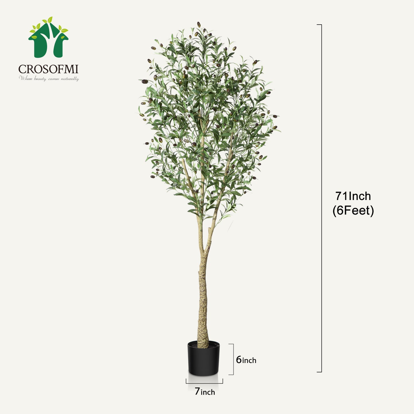 CROSOFMI Artificial Olive Tree, 6FT Fake Olive Plant in Pot, Tall Faux Plant,Potted Faux Topiary Silk Tree for Indoor Entryway Decor Outdoor Home Office Gift。2pcs