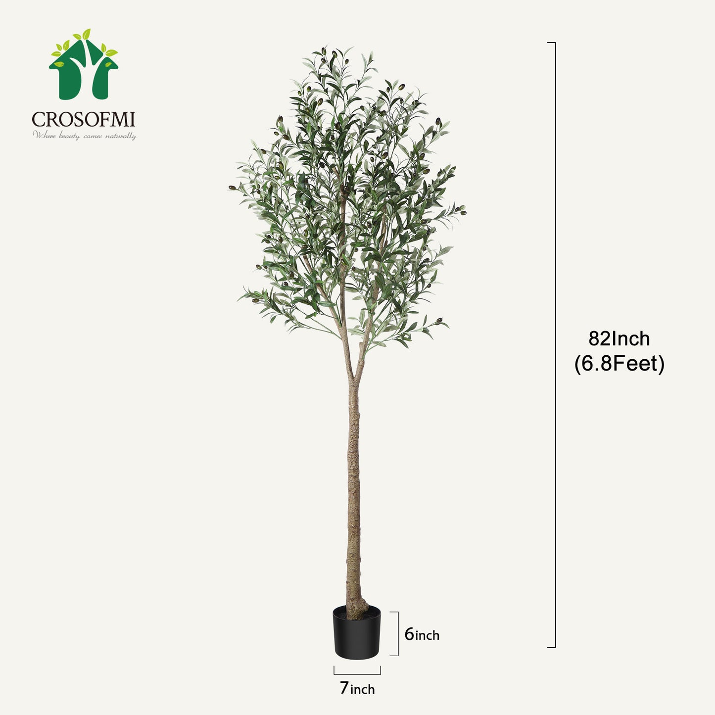 CROSOFMI Artificial Olive Tree Plant 83"(7Ft) Fake Topiary Silk Tree, Perfect Faux Plants in Pot for Indoor Outdoor House Home Office Garden Modern Decoration Housewarming Gift,1Pack