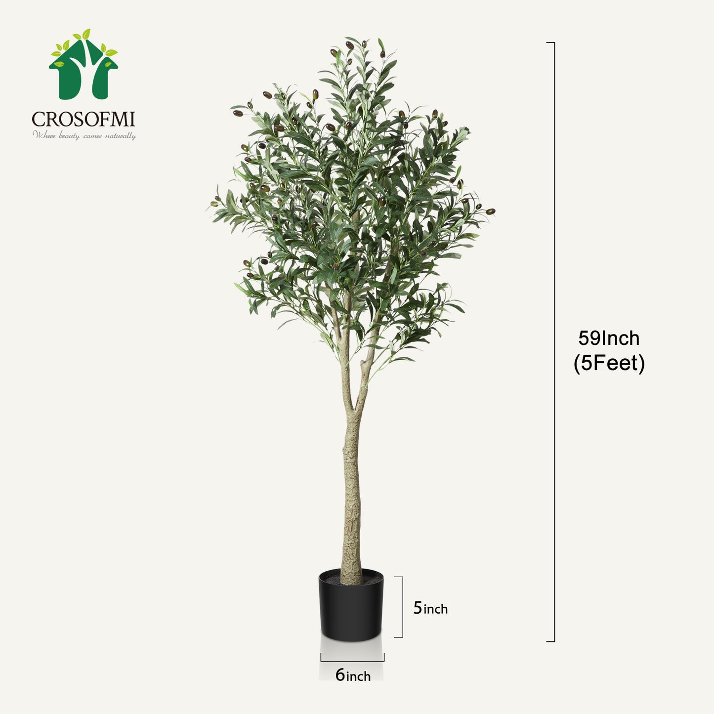 CROSOFMI Artificial Olive Tree Plant 5 Feet Fake Topiary Silk Tree, Perfect Faux Plants in Pot for Indoor Outdoor House Home Office Garden Modern Decoration Housewarming,1Pack