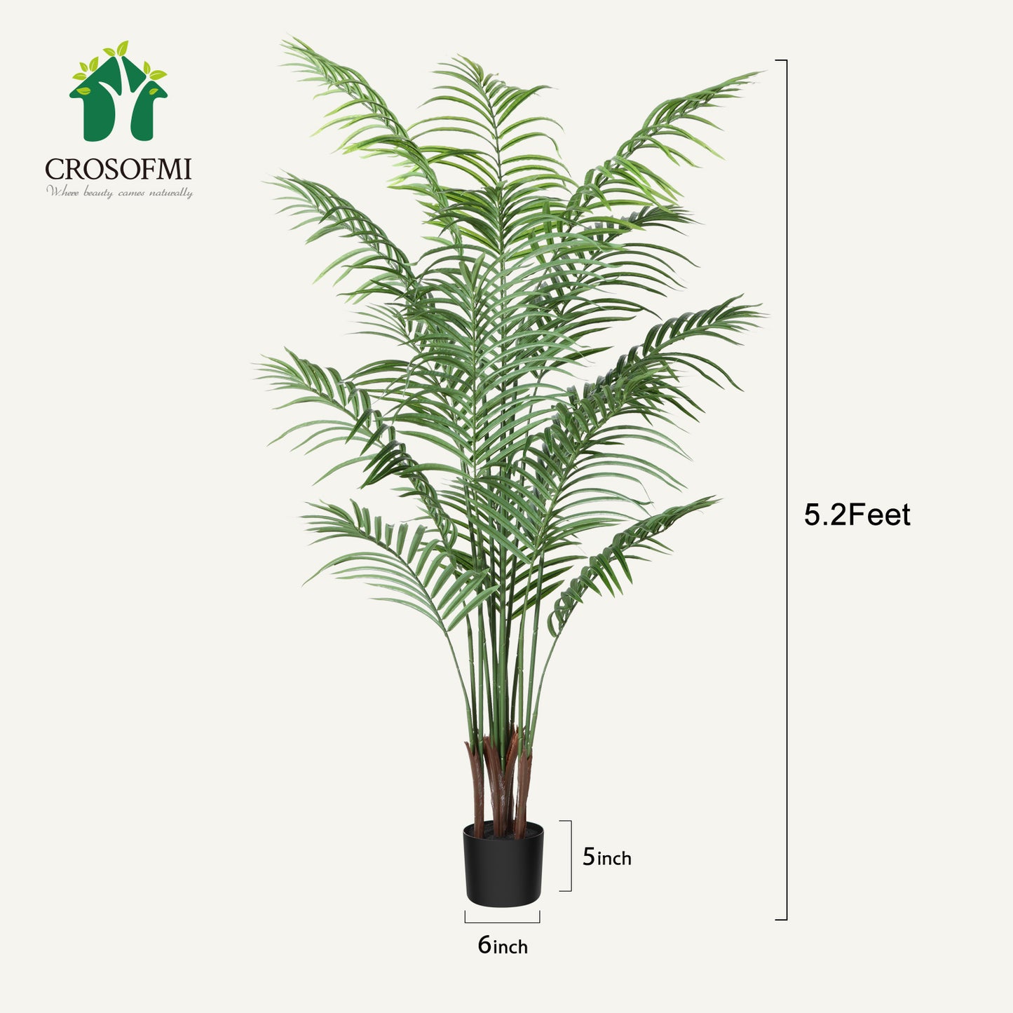 CROSOFMI Artificial Areca Palm Plant 5.5 Feet Fake Palm Tree with 15 Leaves Faux Yellow Palm in Pot for Indoor Outdoor House Home Office Modern Decoration Perfect Housewarming Gift