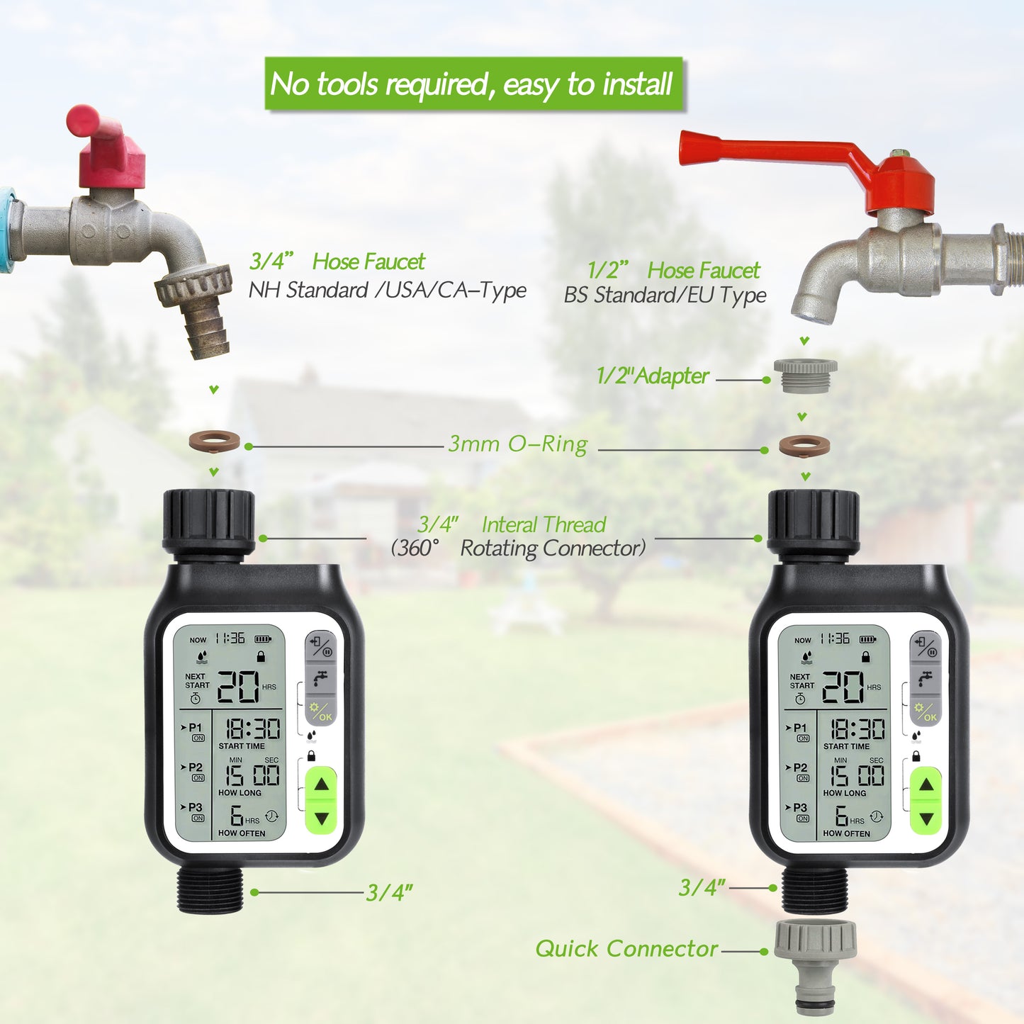 CROSOFMI Sprinkler Timer,Water Timer with 3 Separate Watering Programs and Rain Auto Sensor Function,Garden Lawn Hose Faucet Timer Irrigation System Controller/Child Lock/Rain Barrel/3.5' HD Screen