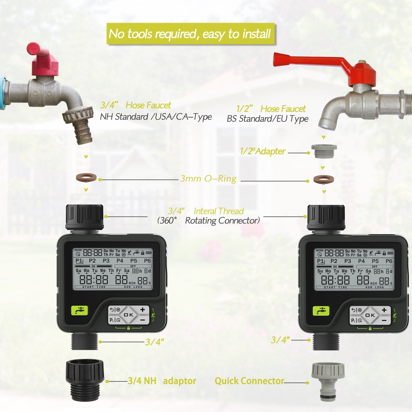 CROSOFMI Sprinkler Timer,Water Timer with 6 Separate Watering Programs Hose Timer with Rain Auto Sensor Function,Week System,Child Lock,Garden Lawn Faucet Timer,Drip Irrigation System Controller,IPX5