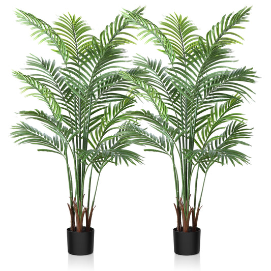 CROSOFMI Artificial Areca Palm Plant 5 Feet Fake Palm Tree with 13 Leaves Faux Yellow Palm in Pot for Indoor Outdoor House Home Office Modern Decoration Perfect Housewarming Gift