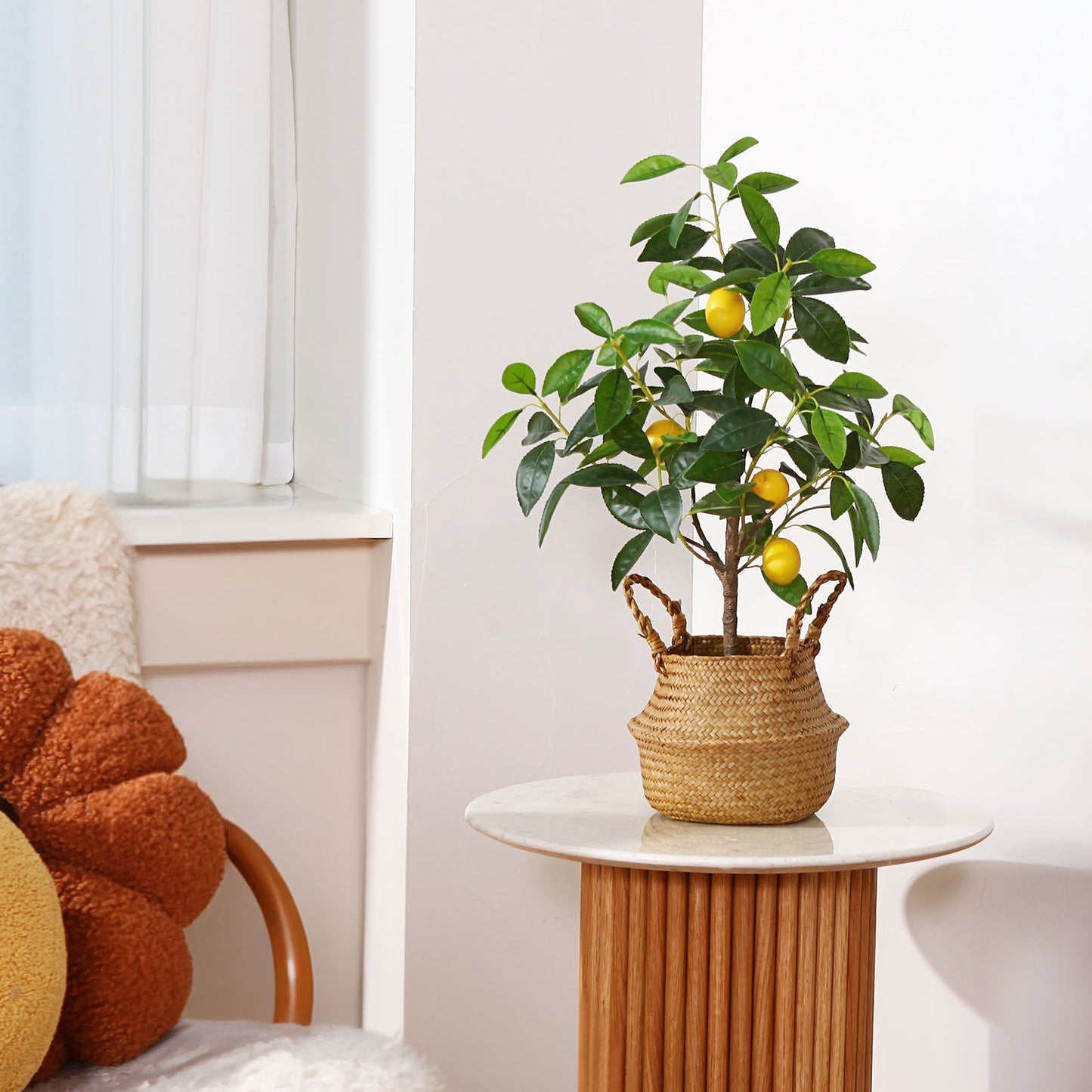CROSOFMI Artificial Plants Indoor Tall Fake Lemon Tree Large Faux Plants With Plastics Pots for Outdoor Modern Home Office Decoration