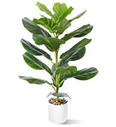 CROSOFMI 30" Artificial Fiddle Leaf Fig Tree/Fake Ficus Lyrata Plant with 21 Leaves Faux Plants in White Pot for Indoor House Home Office Modern Decoration Perfect Housewarming Gift