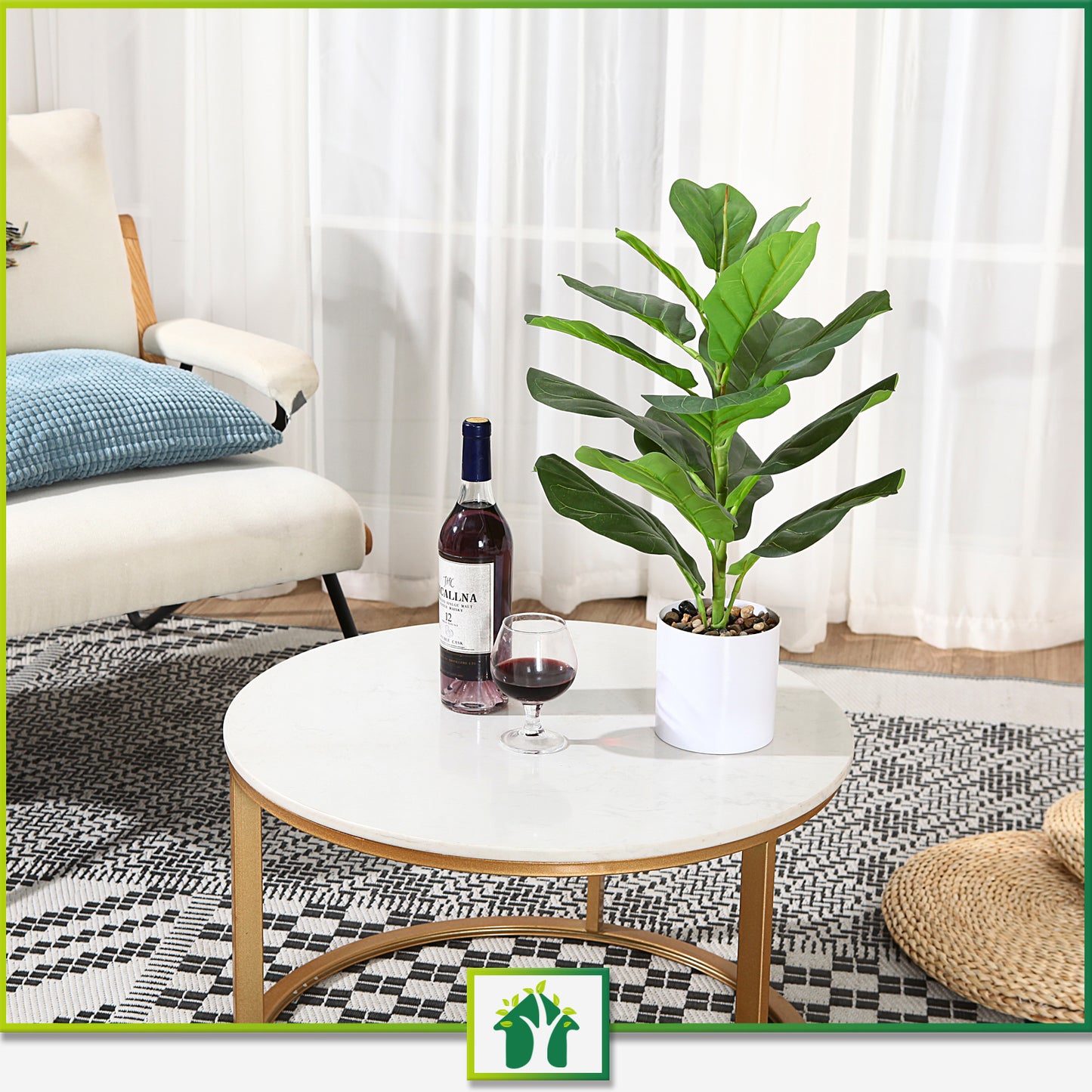 CROSOFMI Artificial Mini Fiddle Leaf Fig Tree 22 Inch Fake Ficus Lyrata Plant with 15 Leaves Faux Plants in White Pot for Indoor House Home Office Modern Decoration Perfect Housewarming Gift