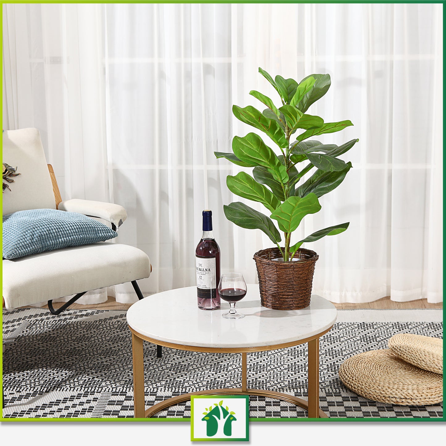 CROSOFMI 30" Artificial Fiddle Leaf Fig Tree/Fake Ficus Lyrata Plant with 21 Leaves Faux Plants in White Pot for Indoor House Home Office Modern Decoration Perfect Housewarming Gift