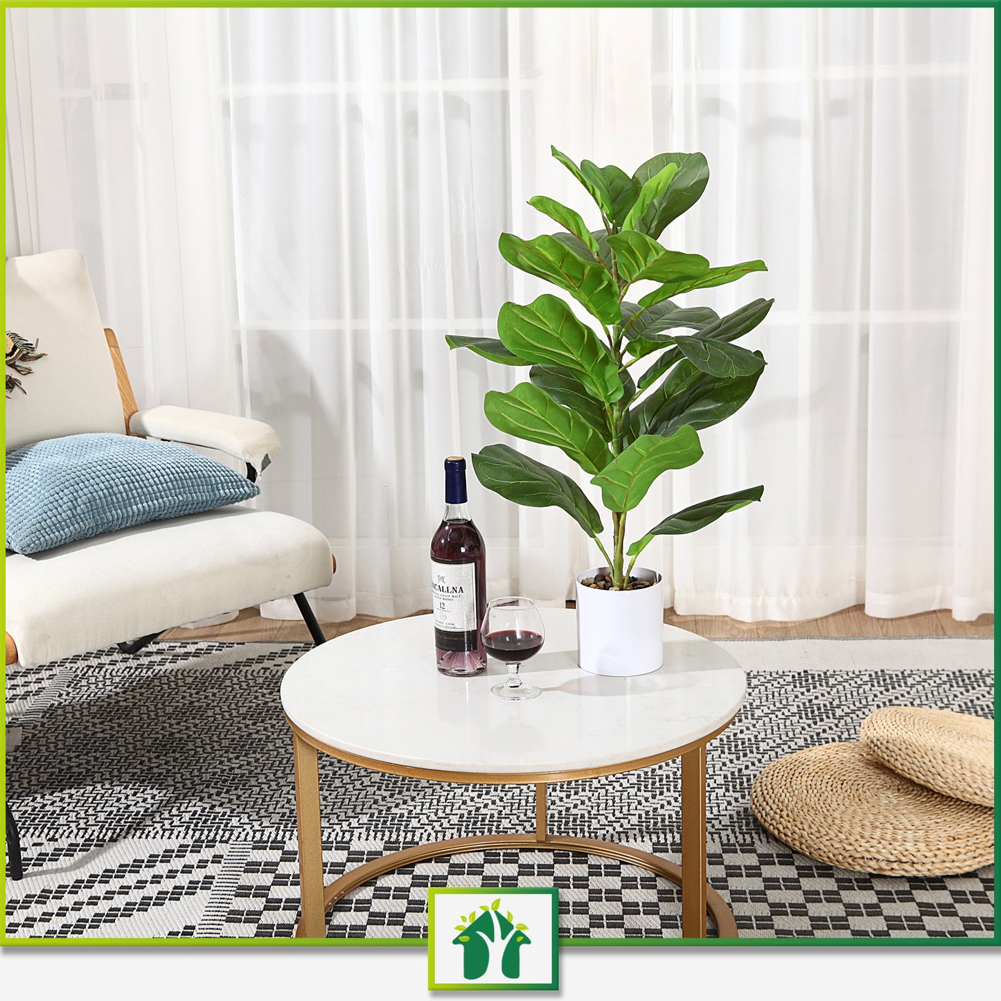 CROSOFMI 30" Artificial Fiddle Leaf Fig Tree/Fake Ficus Lyrata Plant with 21 Leaves Faux Plants in White Pot for Indoor House Home Office Modern Decoration Perfect Housewarming Gift