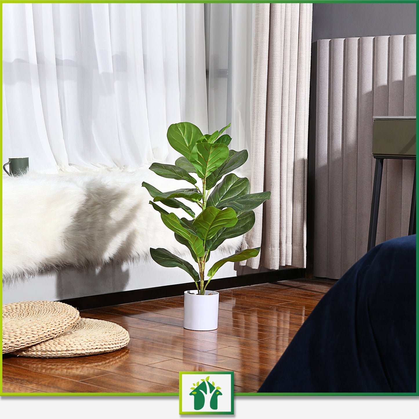 CROSOFMI 30" Artificial Fiddle Leaf Fig Tree/Fake Ficus Lyrata Plant with 21 Leaves Faux Plants in White Pot for Indoor House Home Office Modern Decoration Perfect Housewarming Gift