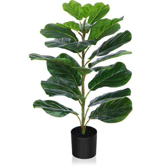 CROSOFMI 30" Artificial Fiddle Leaf Fig Tree/Fake Ficus Lyrata Plant with 21 Leaves Faux Plants in Pot for Indoor House Home Office Modern Decoration Perfect Housewarming Gift