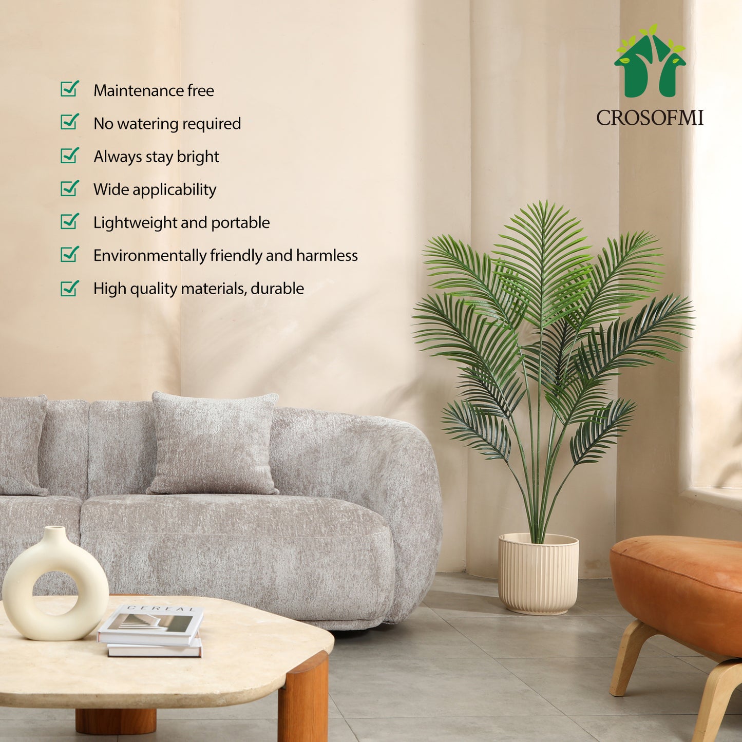 CROSOFMI Artificial Areca Palm Tree 4.5Feet Fake Tropical Palm Plant,Perfect Faux Dypsis Lutescens Plants in Pot for Indoor Outdoor Home Office Garden Modern Decoration Housewarming Gift，2pcs