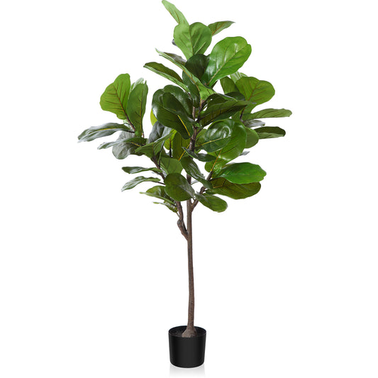 CROSOFMI Artificial Fiddle Leaf Fig Tree 50 Inch Fake Ficus Lyrata Plant with 56 Leaves Faux Plants in Pot for Indoor Outdoor House Home Office Garden Modern Decoration Perfect Housewarming Gift