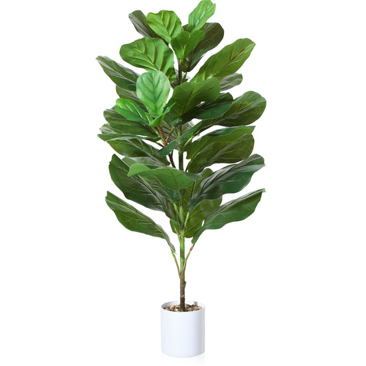 CROSOFMI Artificial Mini Fiddle Leaf Fig Tree 37 Inch Fake Ficus Lyrata Plant with 15 Leaves Faux Plants in White Pot for Indoor House Home Office Modern Decoration Perfect Housewarming Gift