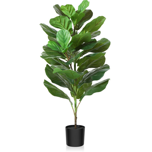 CROSOFMI Artificial Mini Fiddle Leaf Fig Tree 37 Inch Fake Ficus Lyrata Plant with 32 Leaves Faux Plants in Pot for Indoor House Home Office Modern Decoration Perfect Housewarming Gift