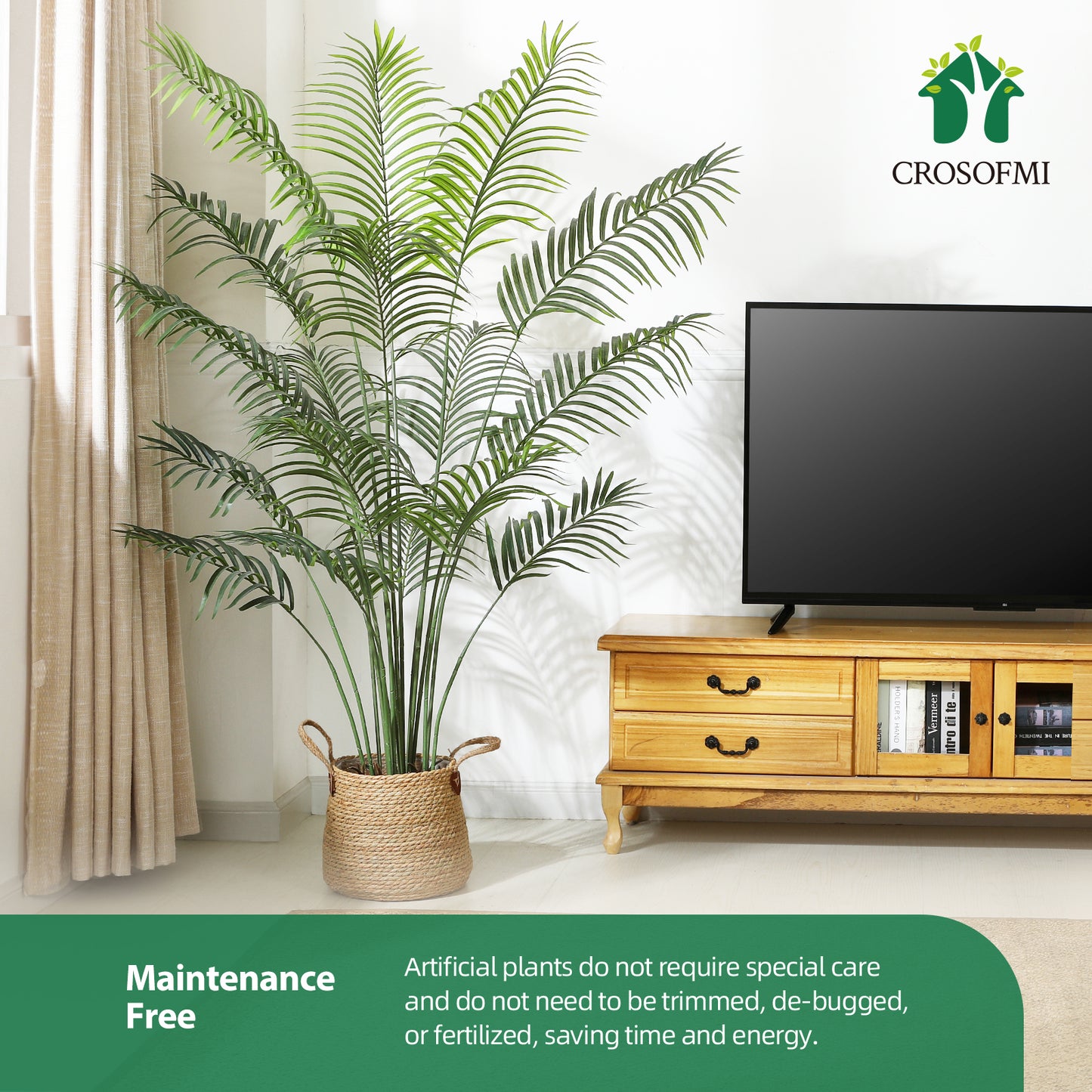 CROSOFMI Artificial Areca Palm Plant 6Feet Fake Tropical Palm Tree, Perfect Faux Dypsis Lutescens Plants in Pot for Indoor Outdoor House Home Office Garden Modern Decoration Housewarming Gift-2Pack