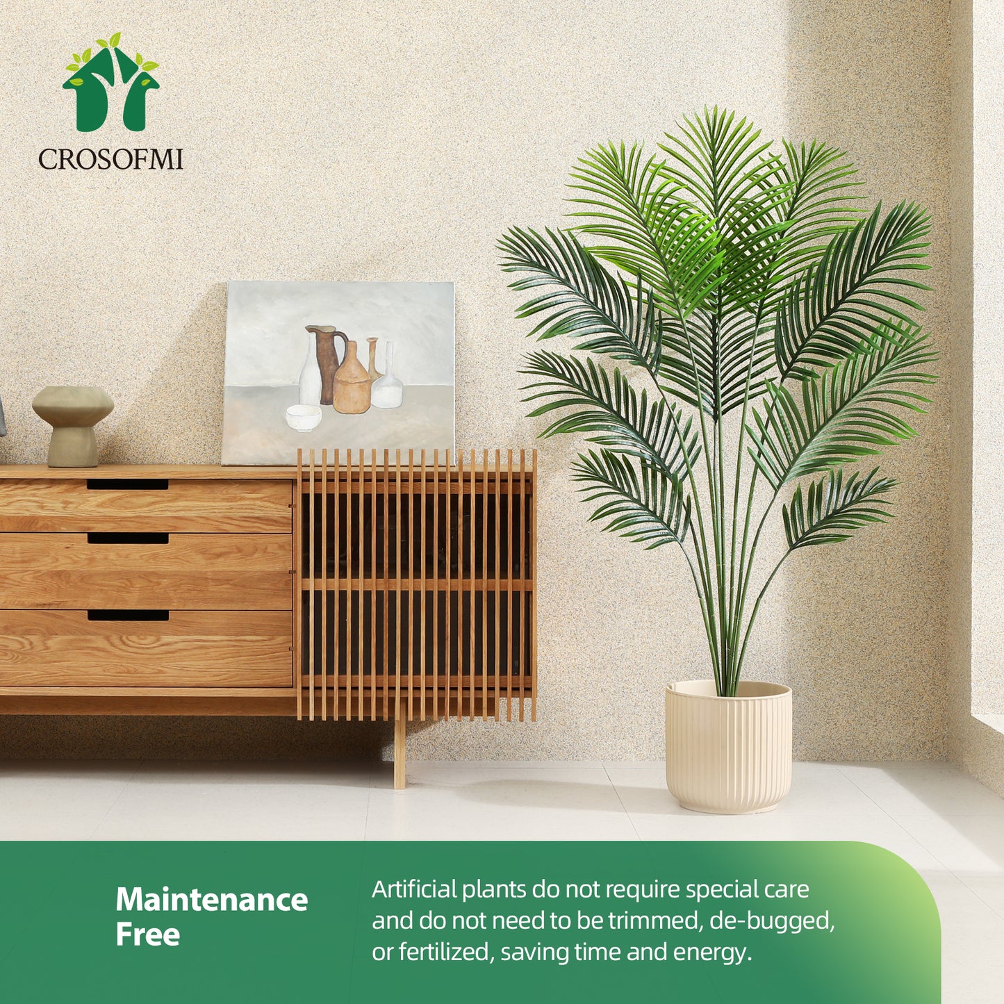 CROSOFMI Artificial Areca Palm Tree 5 Feet Fake Tropical Palm Tree,Perfect Faux Dypsis Lutescens Plants in Pot for Indoor Outdoor Home Office Garden Modern Decoration Housewarming Gift