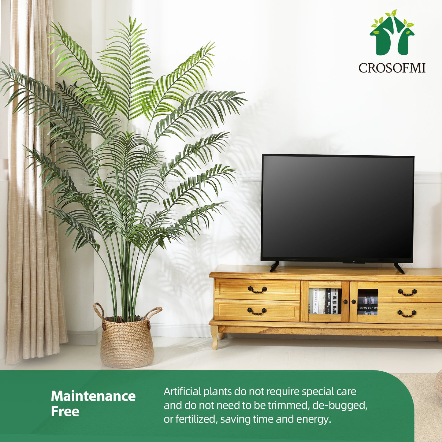 CROSOFMI Artificial Areca Palm Plant 6.5 Feet Fake Tropical Palm Tree, Perfect Faux Dypsis Lutescens Plants in Pot for Indoor Outdoor House Home Office Garden Modern Decoration Housewarming Gift-2Pack