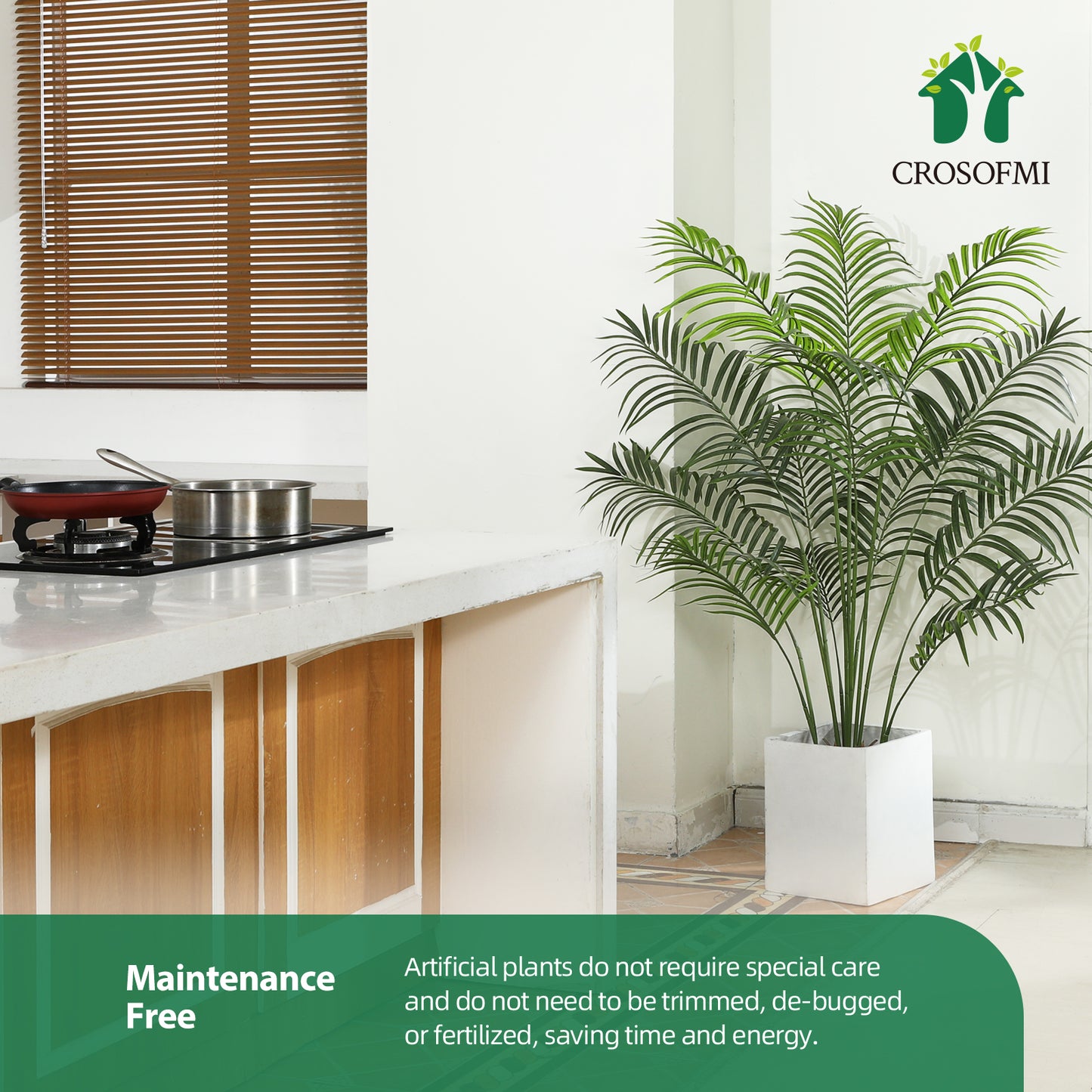 CROSOFMI Artificial Areca Palm Plant 5 Feet Fake Palm Tree with 13 Leaves Faux Yellow Palm in Pot for Indoor Outdoor House Home Office Modern Decoration Perfect Housewarming Gift
