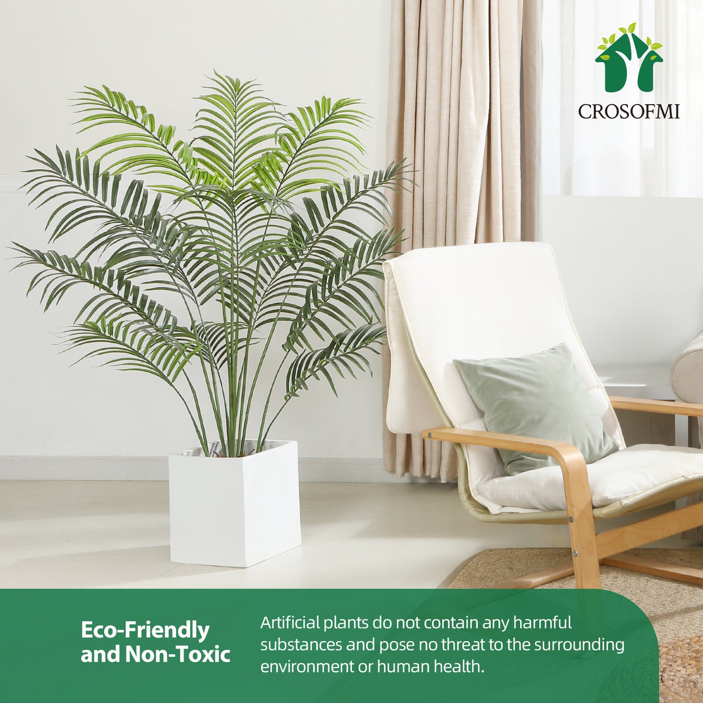 CROSOFMI Artificial Areca Palm Plant 5 Feet Fake Palm Tree with 13 Leaves Faux Yellow Palm in Pot for Indoor Outdoor House Home Office Modern Decoration Perfect Housewarming Gift