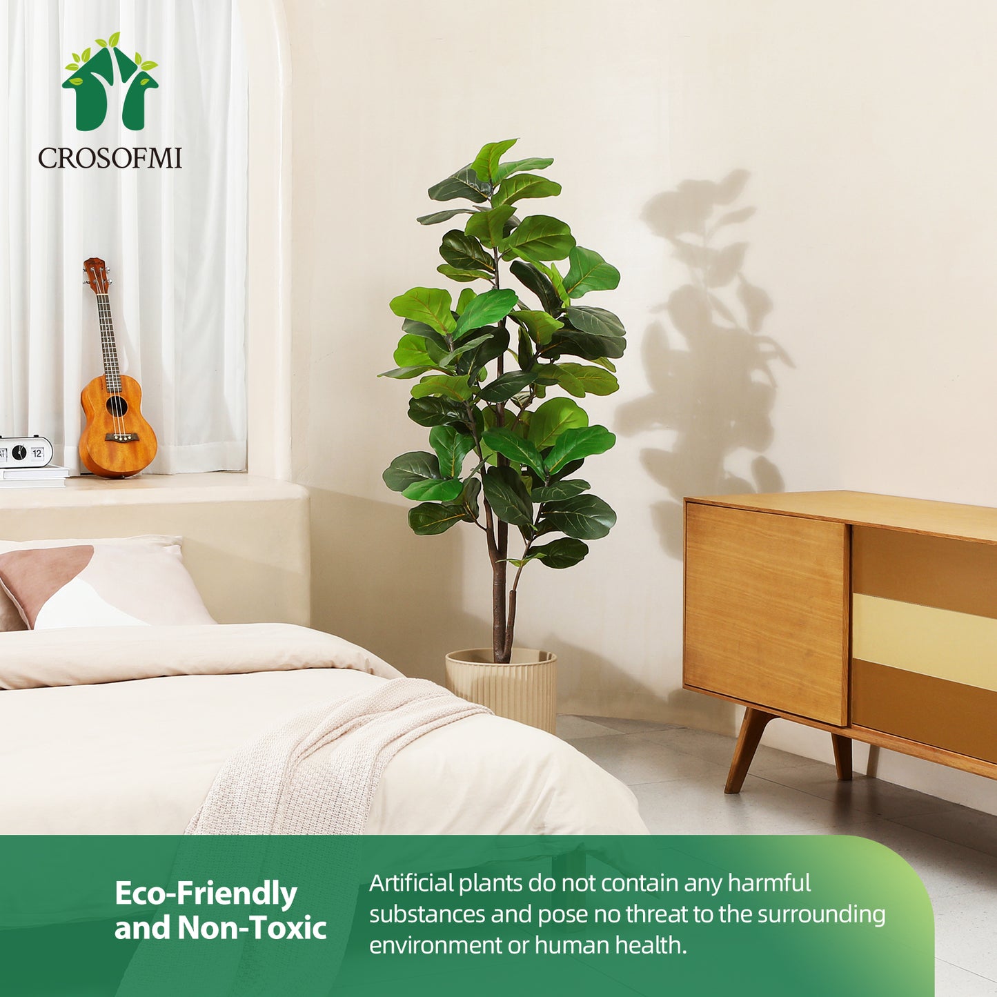 CROSOFMI Artificial Fiddle Leaf Fig Tree 65 Inch Fake Ficus Lyrata Plant with 68 Leaves Faux Plants in Pot for Indoor Outdoor House Home Office Garden Modern Decoration Perfect Housewarming Gift Visit the CROSOFMI Store，2pcs
