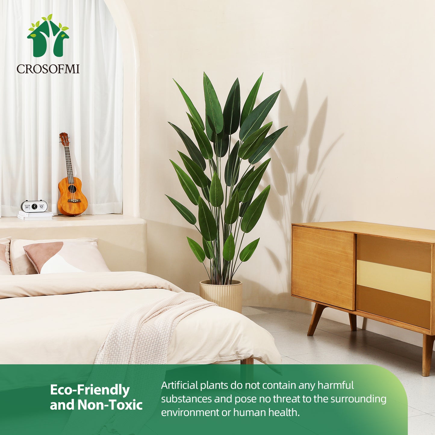 CROSOFMI Artificial Canna Lily Tree 6 Feet Fake Tropical Palm Tree with 28 Trunks,Perfect Large Faux Silk Plants in Pot for Indoor Outdoor Home Office Garden Modern Decoration Housewarming Gift