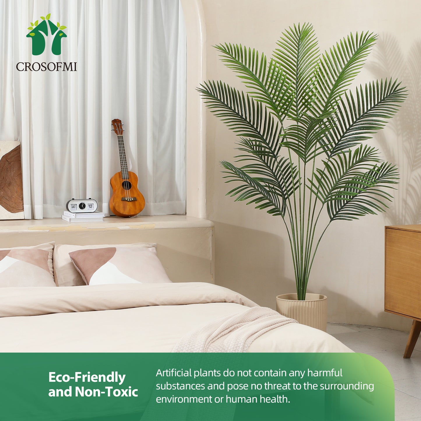 CROSOFMI Artificial Areca Palm Tree 6 Feet Fake Tropical Palm Tree,Perfect Faux Dypsis Lutescens Plants in Pot for Indoor Outdoor Home Office Garden Modern Decoration Housewarming Gift