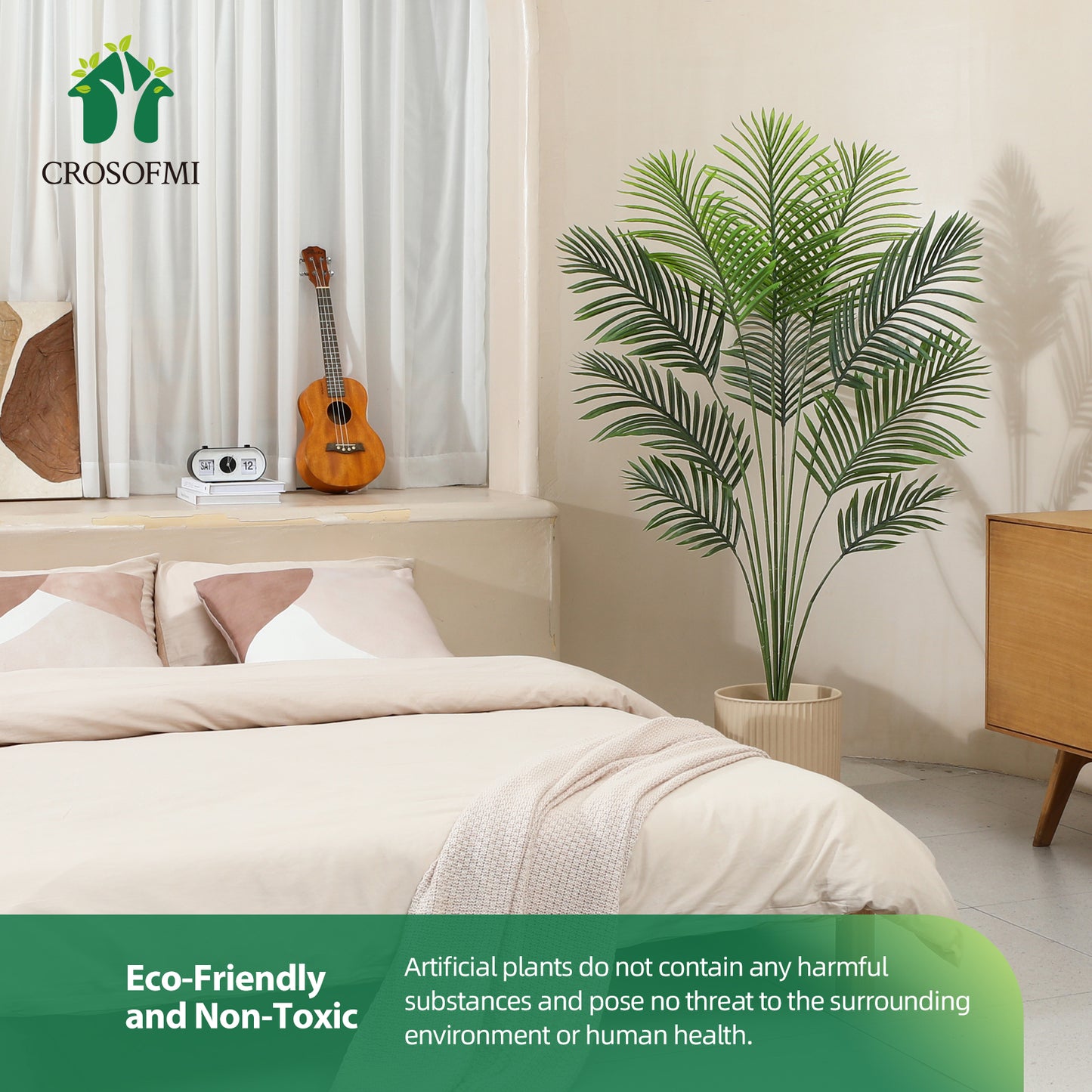 CROSOFMI Artificial Areca Palm Tree 5 Feet Fake Tropical Palm Tree,Perfect Faux Dypsis Lutescens Plants in Pot for Indoor Outdoor Home Office Garden Modern Decoration Housewarming Gift，2pcs