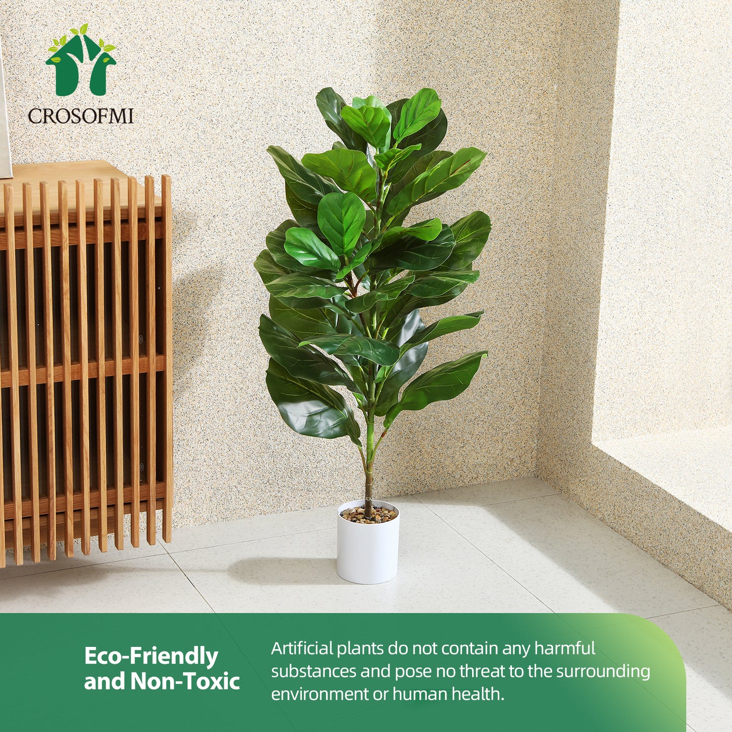 CROSOFMI Artificial Mini Fiddle Leaf Fig Tree 37 Inch Fake Ficus Lyrata Plant with 15 Leaves Faux Plants in White Pot for Indoor House Home Office Modern Decoration Perfect Housewarming Gift