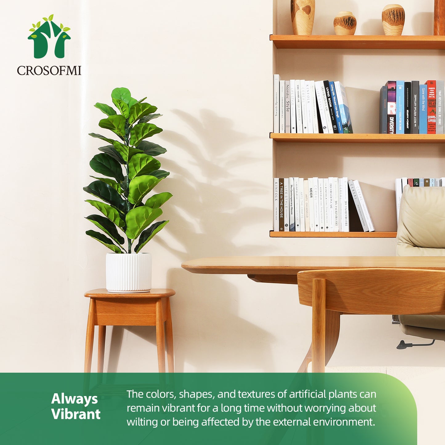 CROSOFMI Artificial Fiddle Leaf Fig Tree 35 Inch Fake Ficus Lyrata Plant with 28 Leaves Faux Plants in Pot for Indoor Outdoor House Home Office Garden Modern Decoration Perfect Housewarming Gift，2pcs