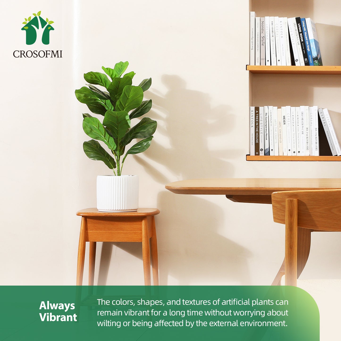 CROSOFMI 30" Artificial Fiddle Leaf Fig Tree/Fake Ficus Lyrata Plant with 21 Leaves Faux Plants in Pot for Indoor House Home Office Modern Decoration Perfect Housewarming Gift,2pcs