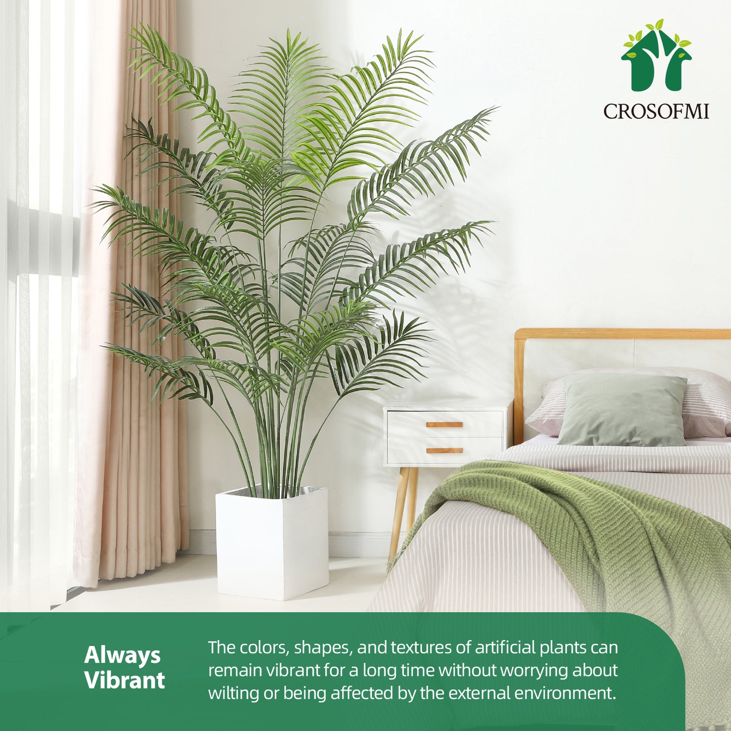 CROSOFMI Artificial Areca Palm Plant 6Feet Fake Tropical Palm Tree, Perfect Faux Dypsis Lutescens Plants in Pot for Indoor Outdoor House Home Office Garden Modern Decoration Housewarming Gift-2Pack